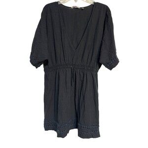 Athleta Black Cotton Womens Short Sleeve Dress  Cover-up With Crochet Trim & Ela